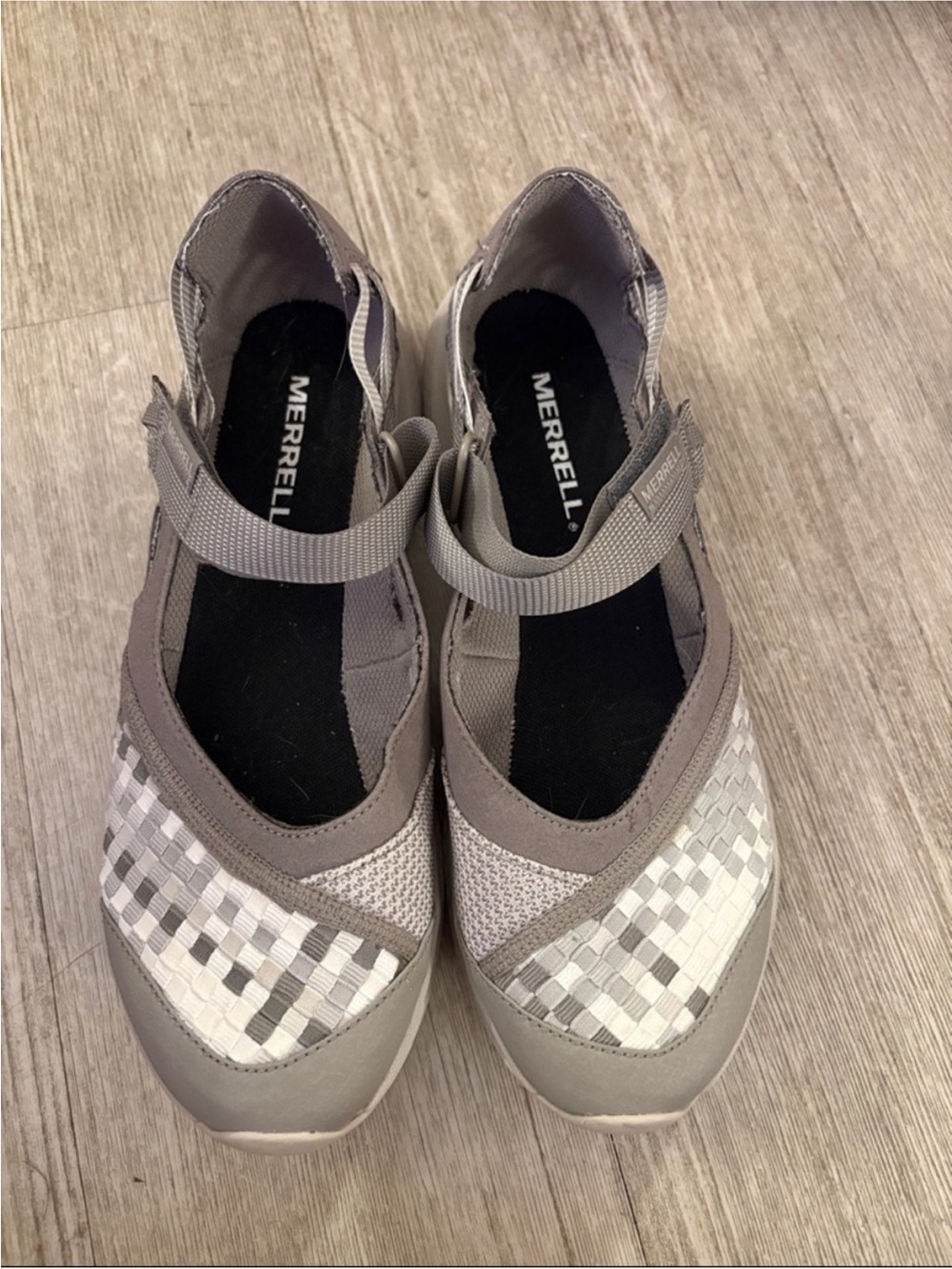 Merrell Taupe and Light Gray Woven Mary Jane Slip-Ons
